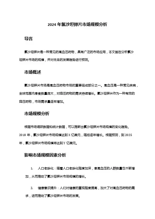 2024年氯沙坦钾片市场规模分析