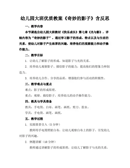 幼儿园大班优质教案《奇妙的影子》含反思