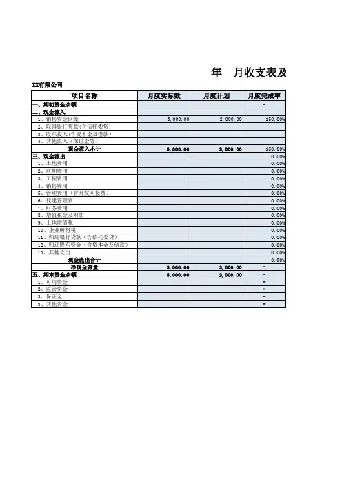 房地产项目月度收支及资金计划表-模板