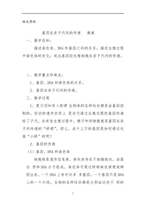 基因在亲子代间的传递___教案八年级生物下册