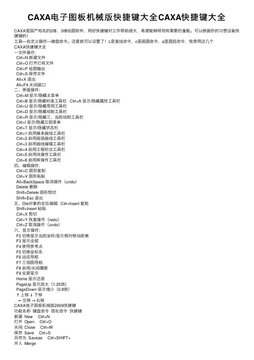 CAXA电子图板机械版快捷键大全CAXA快捷键大全