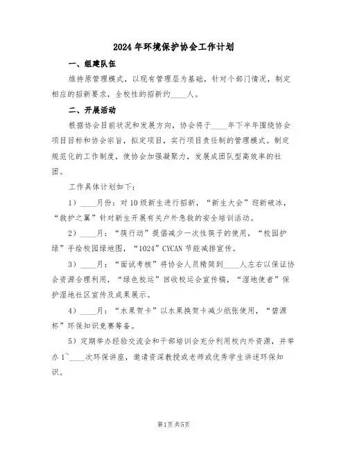 2024年环境保护协会工作计划（二篇）
