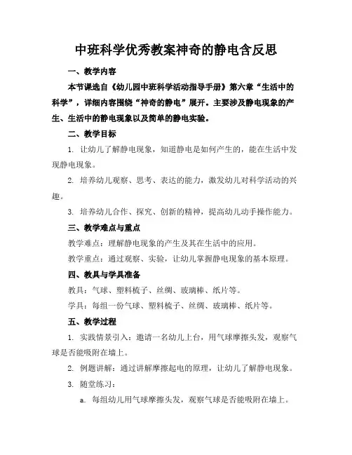 中班科学优秀教案神奇的静电含反思