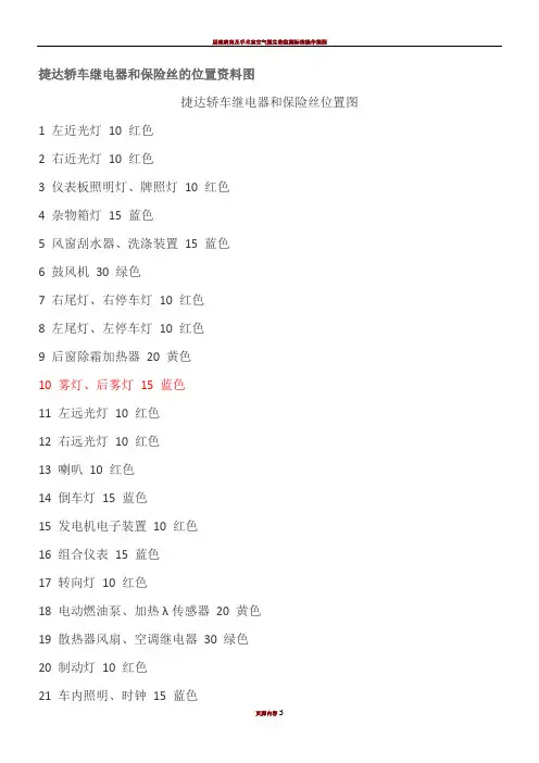 捷达轿车继电器和保险丝的位置资料图