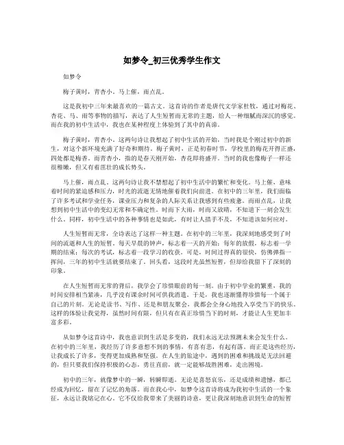 如梦令_初三优秀学生作文