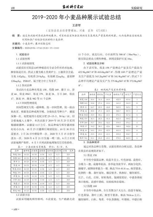 2019-2020年小麦品种展示试验总结