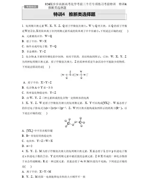2024版步步高新高考化学考前三个月专项练习考前特训 特训4 推断类选择题
