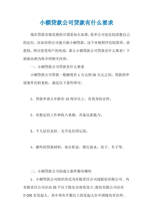 小额贷款公司贷款有什么要求