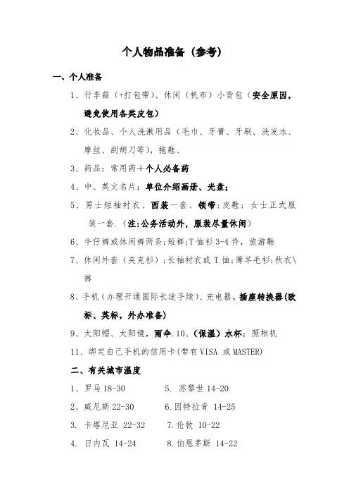 出国个人物品准备