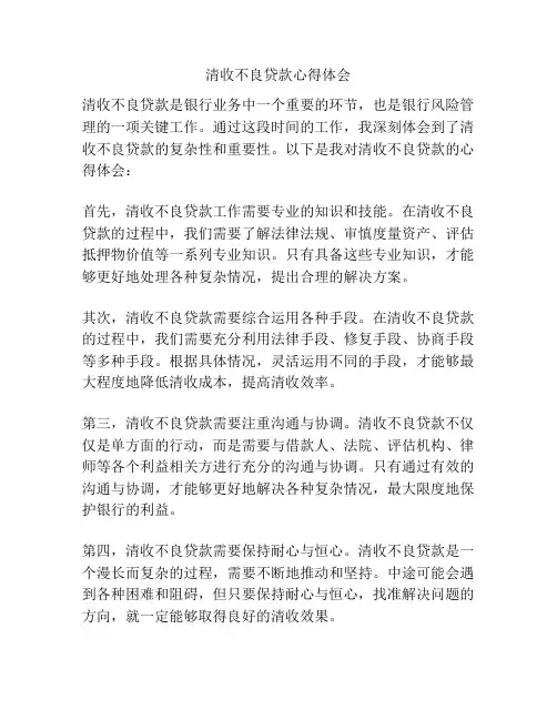 清收不良贷款心得体会