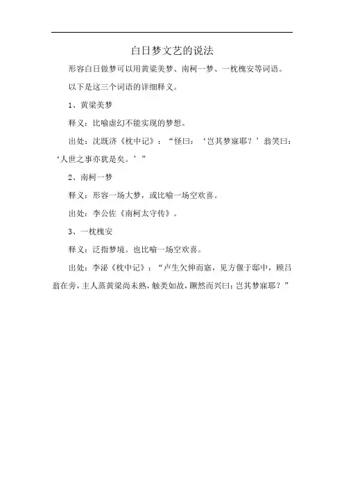 白日梦文艺的说法