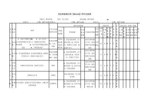配电系统安全检查表分析评价记录表
