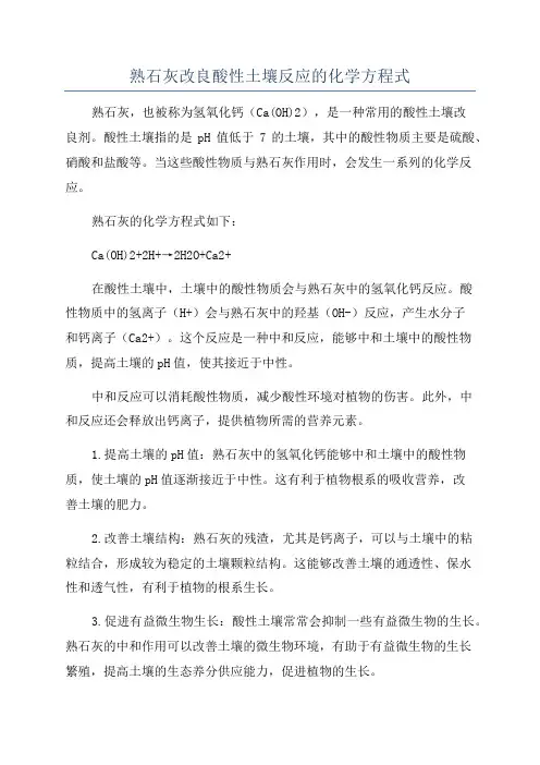 熟石灰改良酸性土壤反应的化学方程式