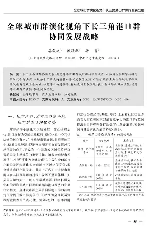 全球城市群演化视角下长三角港口群协同发展战略