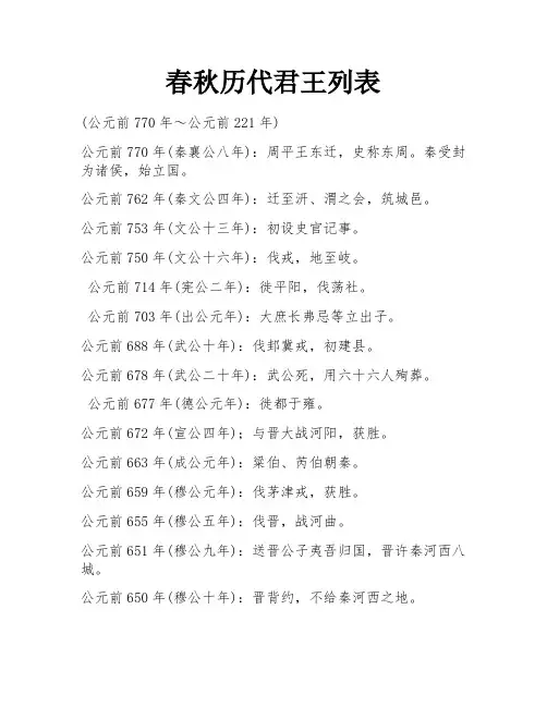 春秋历代君王列表