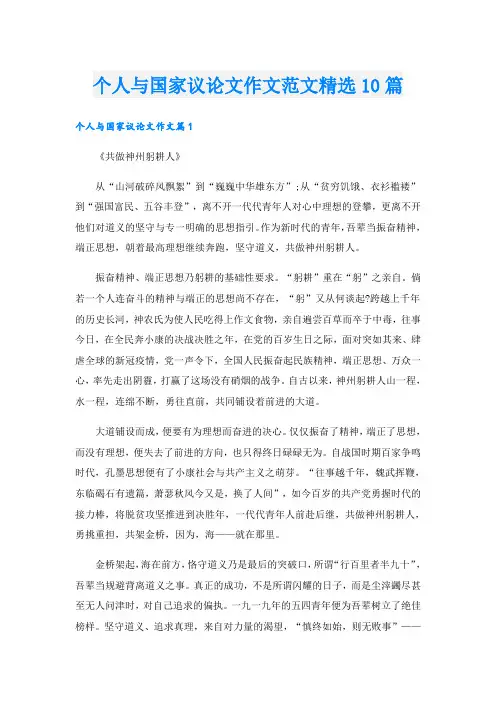 个人与国家议论文作文范文精选10篇