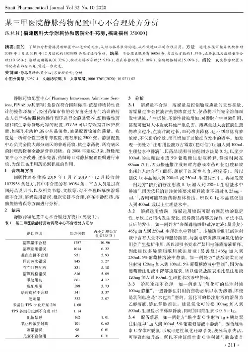 某三甲医院静脉药物配置中心不合理处方分析