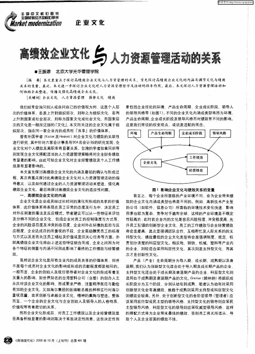 高绩效企业文化与人力资源管理活动的关系