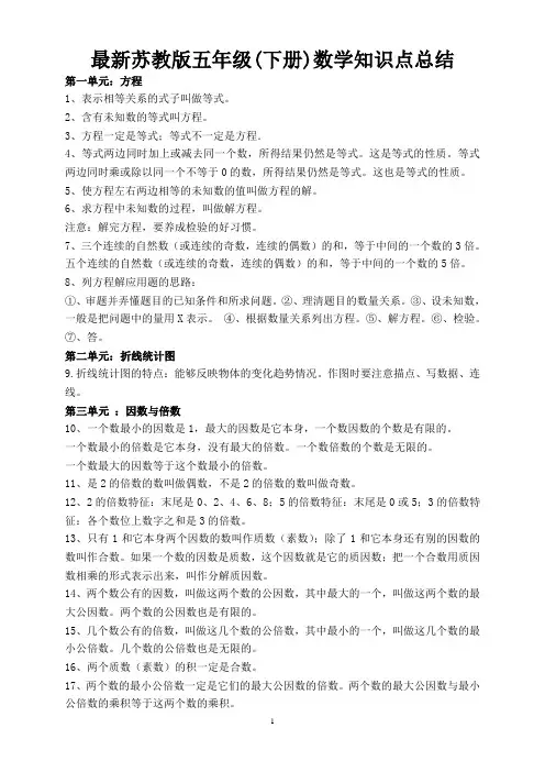 (完整版)最新苏教版五年级(下册)数学知识点总结