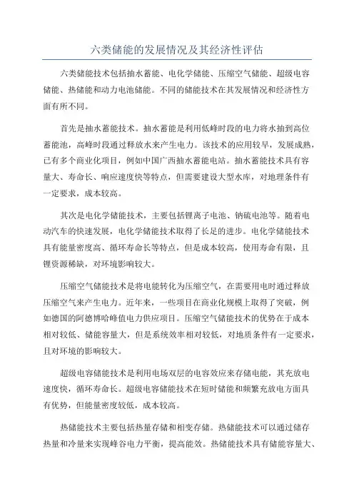 六类储能的发展情况及其经济性评估