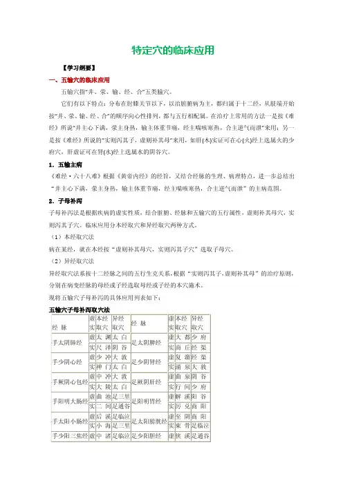 特定穴的最全汇总表格及简介