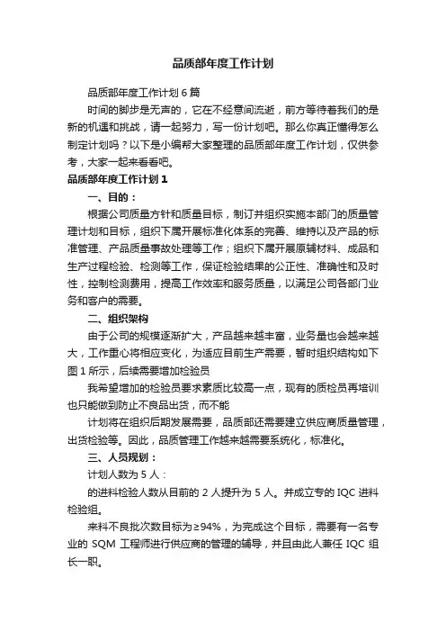 品质部年度工作计划6篇