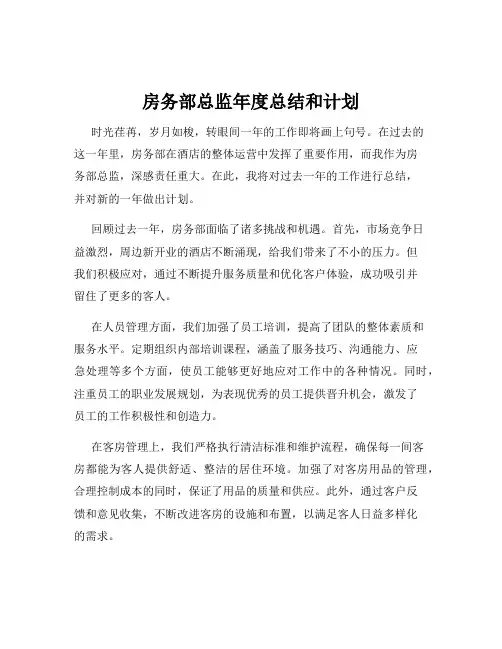 房务部总监年度总结和计划