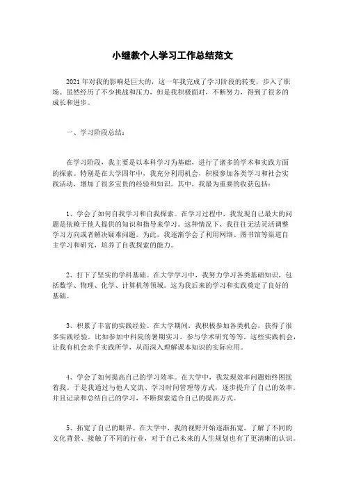 小继教个人学习工作总结范文