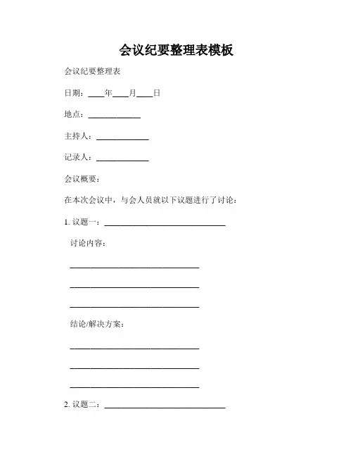 会议纪要整理表模板