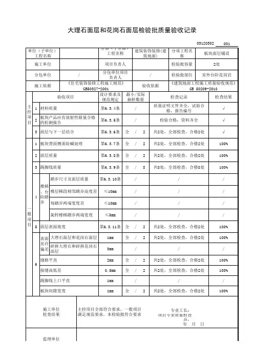 大理石面层和花岗石面层检验批质量验收记录