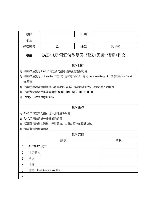 牛津版英语七年级上—U4-U7综合复习—语法强化—话题阅读—语音—作文：How to sta