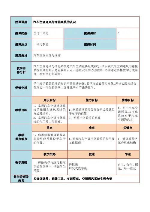 汽车空调通风与配气系统的构造与维修教学设计