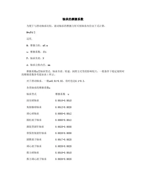 轴承的摩擦系数