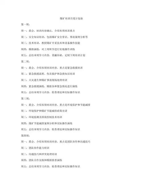煤矿培训月度计划表
