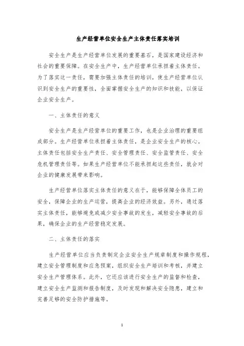 生产经营单位安全生产主体责任落实培训