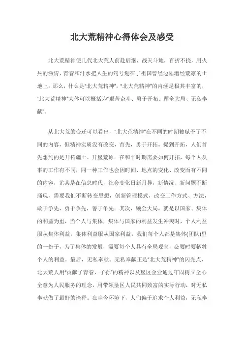 北大荒精神心得体会及感受