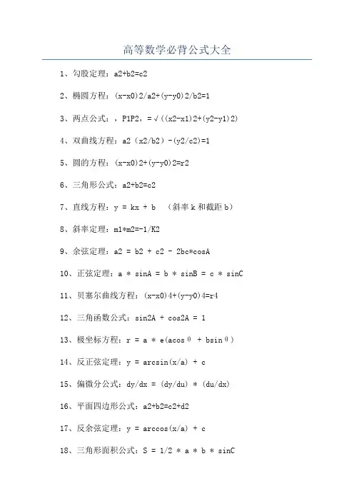 高等数学必背公式大全