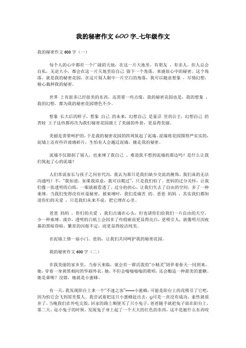 我的秘密作文600字_七年级作文