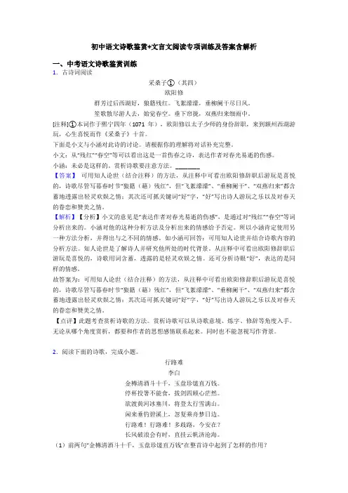 初中语文诗歌鉴赏+文言文阅读专项训练及答案含解析