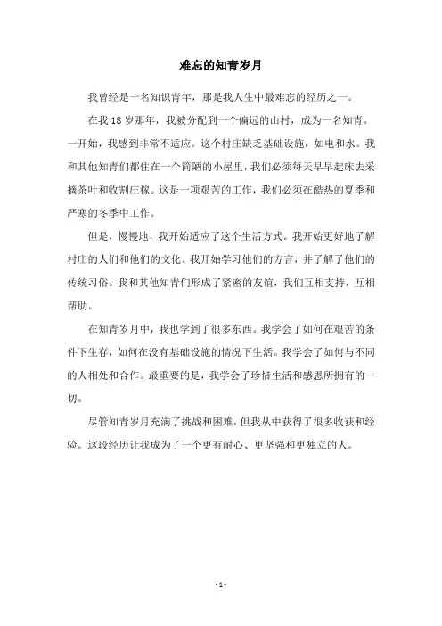 难忘的知青岁月