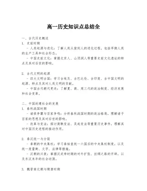 高一历史知识点总结全