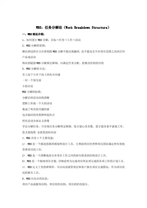WBS任务分解法介绍讲解学习
