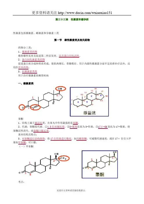药物化学性激素和避孕药考点归纳