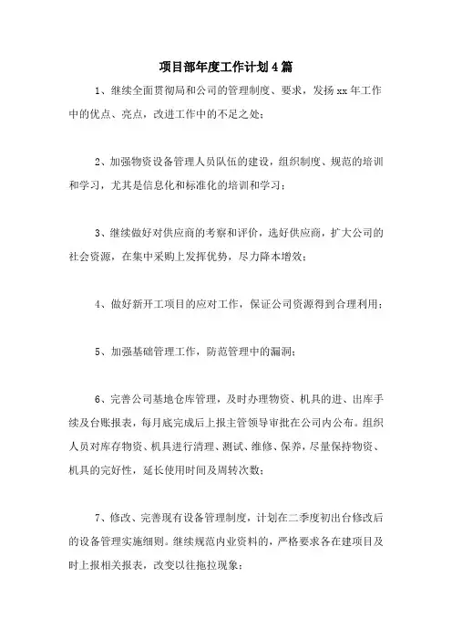 2020年项目部年度工作计划4篇