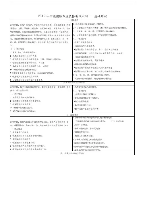 出版专业资格考试中级-基础知识考试大纲
