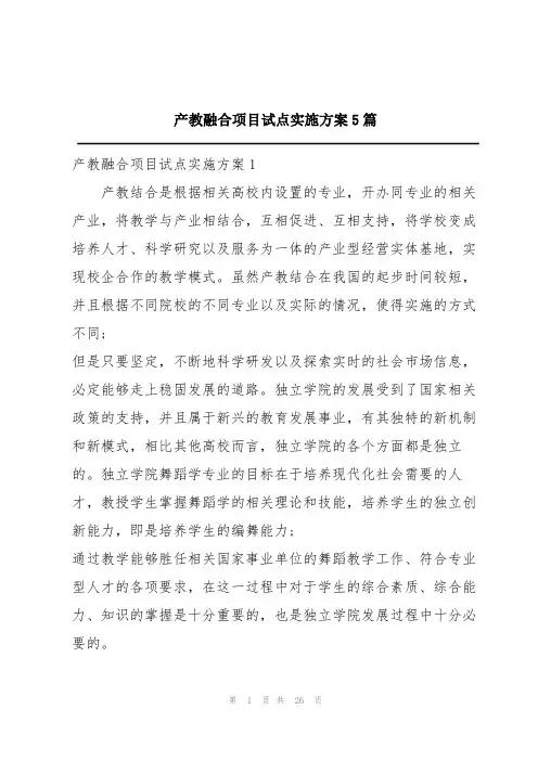 产教融合项目试点实施方案5篇
