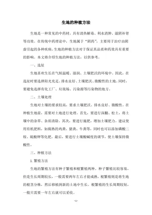 生地的种植方法
