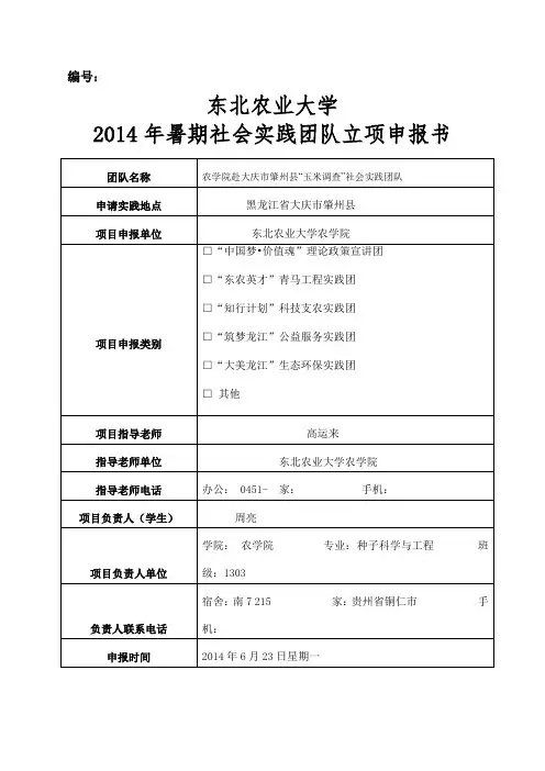 范本  2014年暑期社会实践团队立项申报书(1)