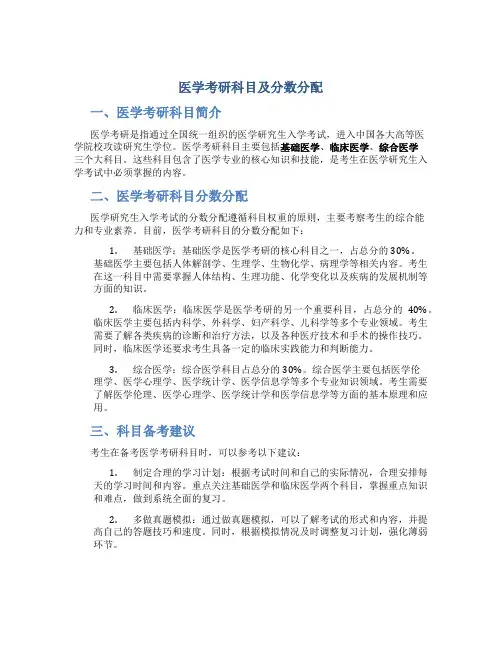 医学考研科目及分数分配