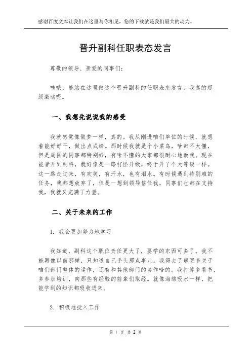 晋升副科任职表态发言